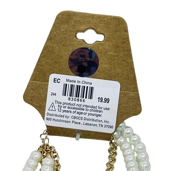 New 3 Strand Faux Pearl & Cable Chain Gold Tone Necklace With Cross Charm (5454) - Picture 8 of 8